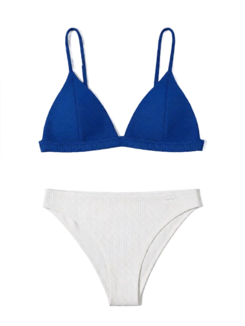 Women’s Blue Triangle Hollister Bikini Top with White Ribbed unknown brandBottom